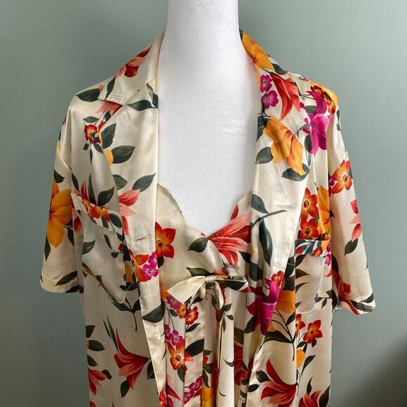 Victorias Secret Robe Chemise Set Womens Large Floral Satin Romantic 2 pc - Picture 2 of 15